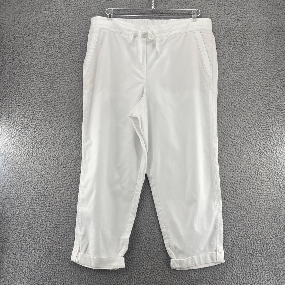 Talbots Pants Womens 14 White Cotton Blend Tapered Cuffed Pull On Pockets Crop